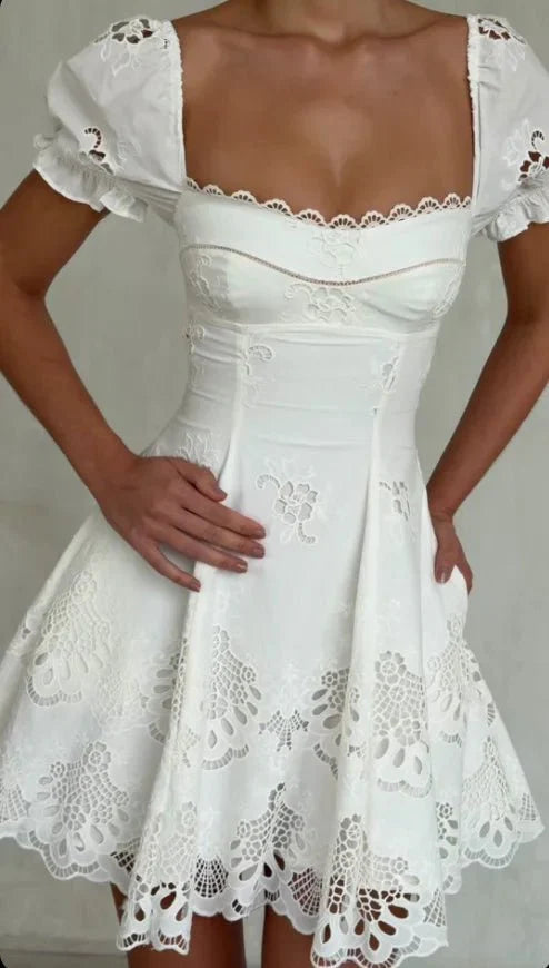 Audra Lace Hollow-Out Mini Dress