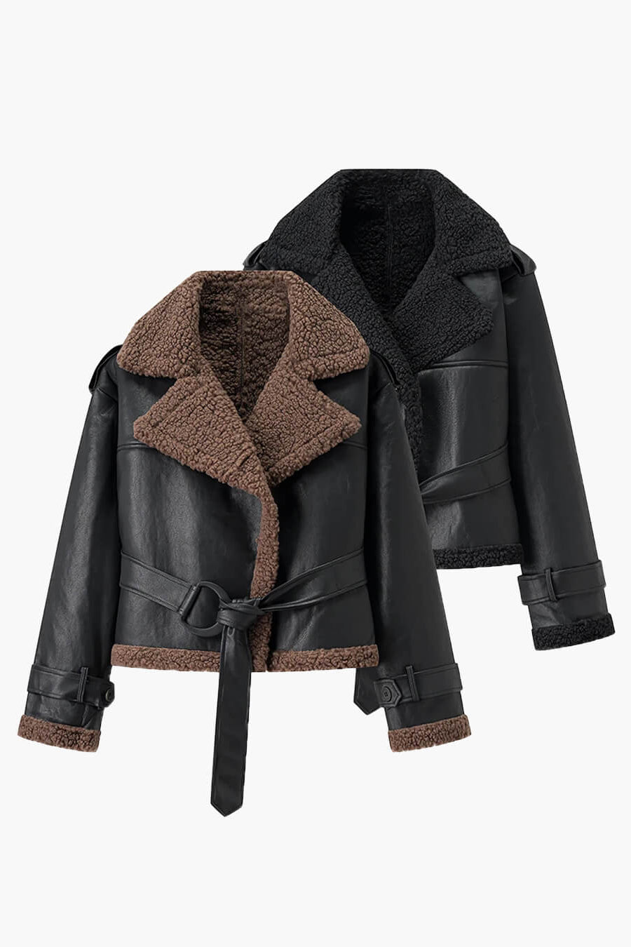 ZEYA - Alessia Short Belted Faux Leather Jacket