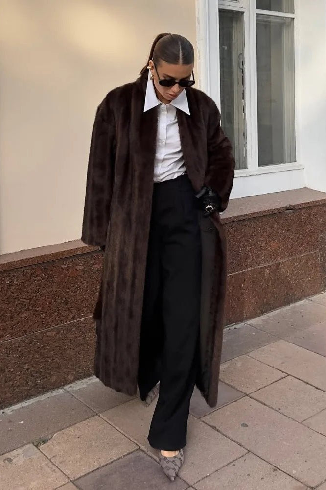 ZEYA - Alicia Faux Fur Maxi Coat with Belt