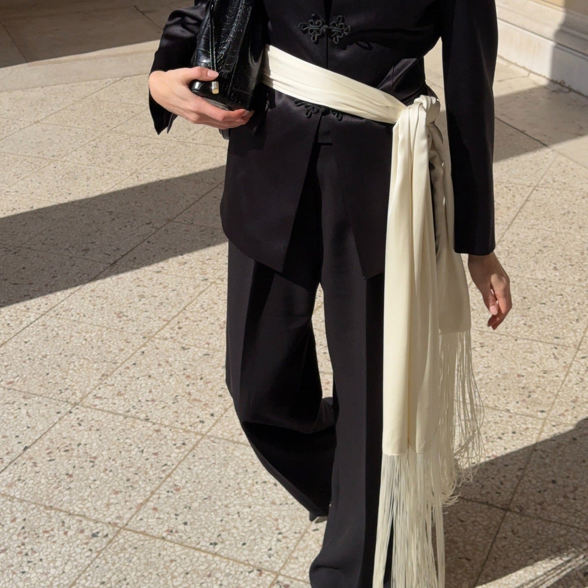 ZEYA - Amelie Fringe Tassel Satin Scarf Belt