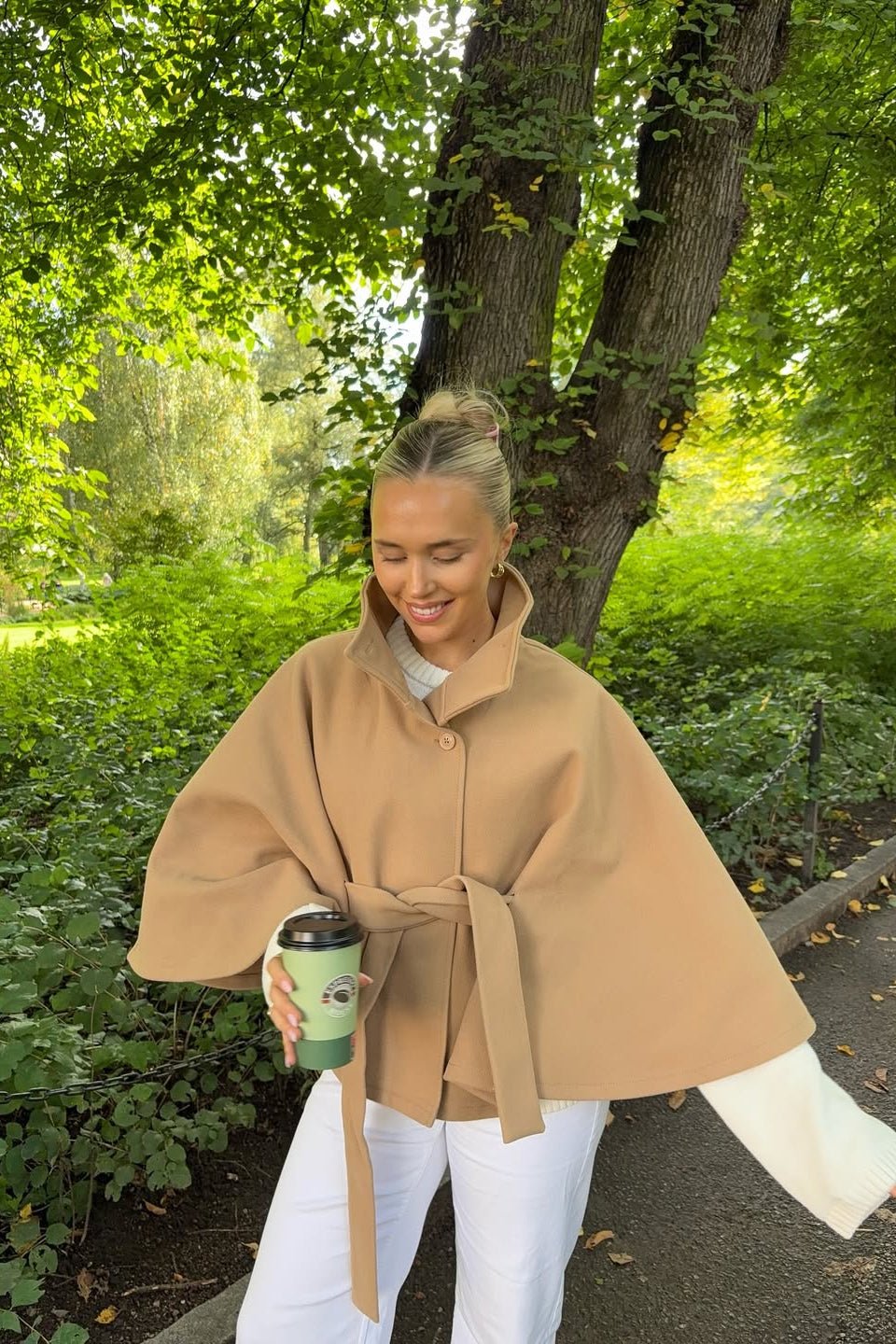 ZEYA - Arianne Elegant High - Neck Belted Cape Jacket