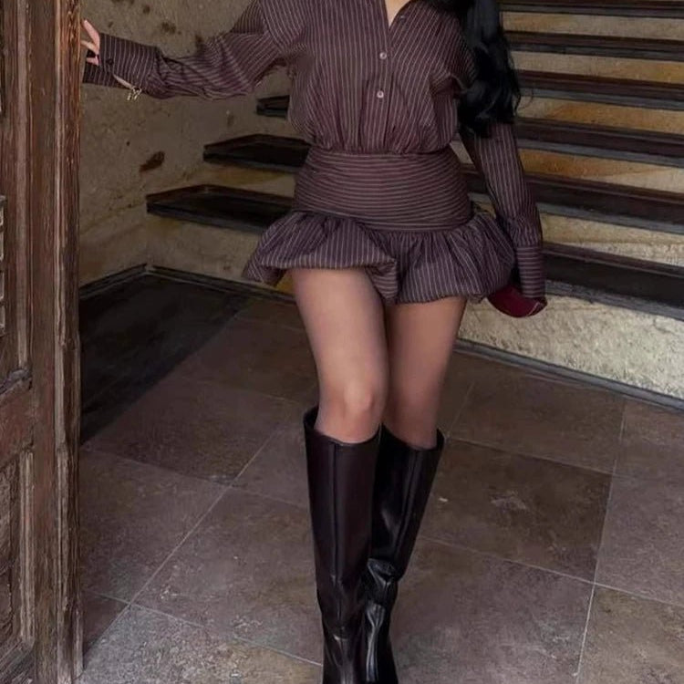 ZEYA - Camille Striped Shirt & Mini Skirt Set