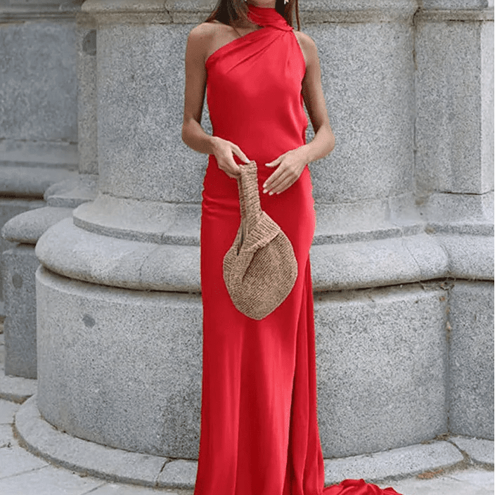 ZEYA - Celeste Satin Halter Backless Evening Gown