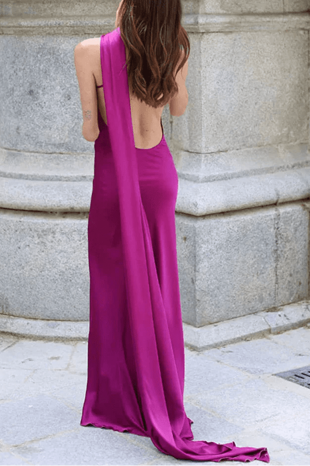ZEYA - Celeste Satin Halter Backless Evening Gown