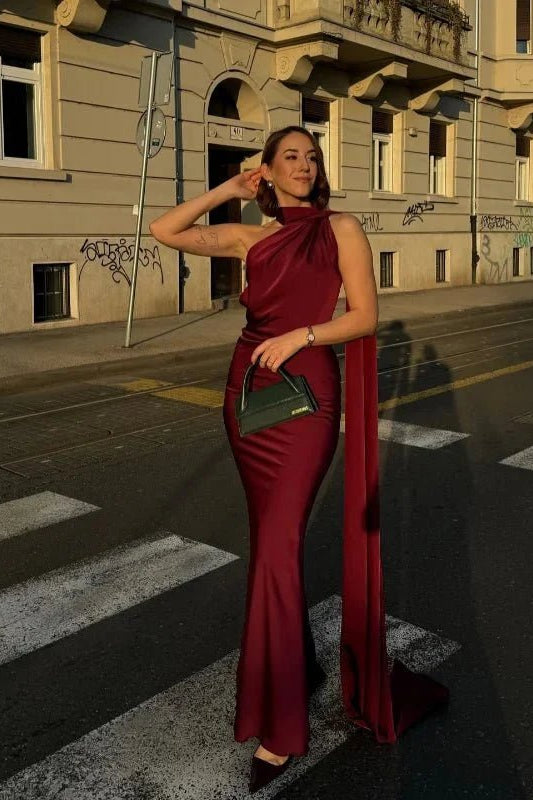 ZEYA - Celeste Satin Halter Backless Evening Gown
