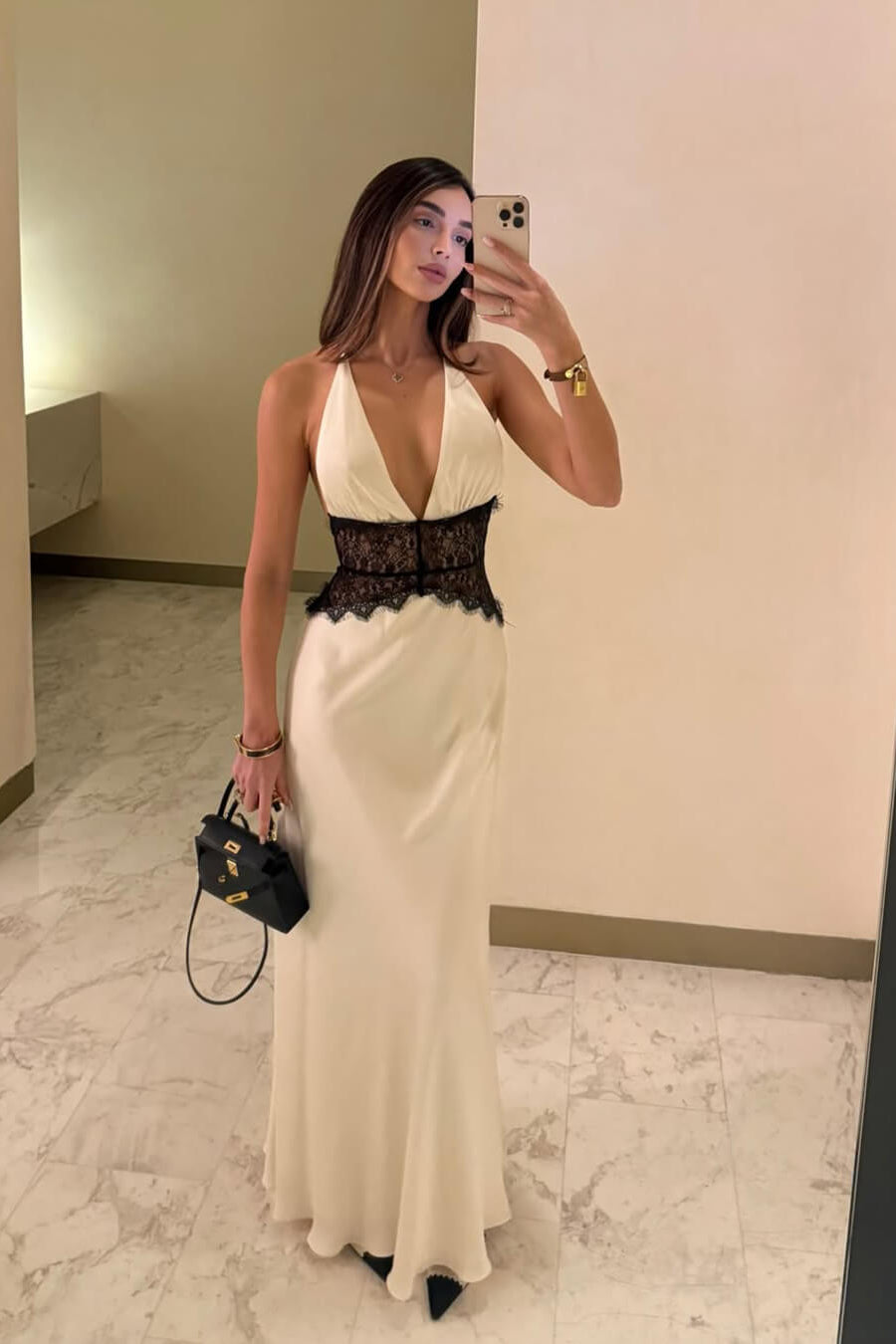 ZEYA - Danna Satin Lace Waist Backless Dress