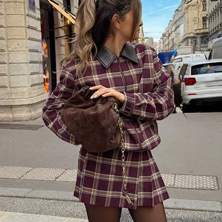ZEYA - Denise Check Bomber Jacket Skort Set