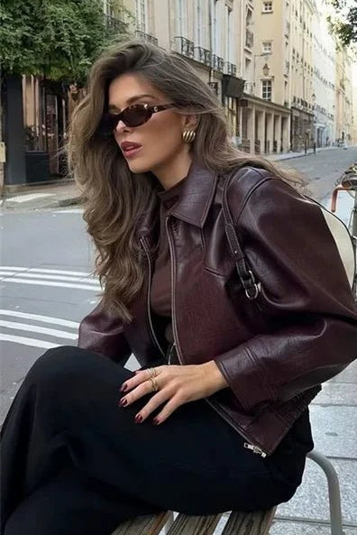 ZEYA - Florence Faux Leather Bomber Jacket