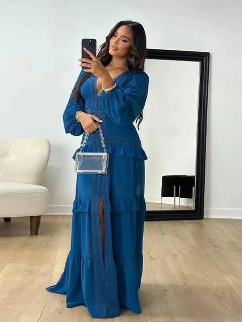 ZEYA - Imani Deep V - Neck Ruffle Maxi Dress