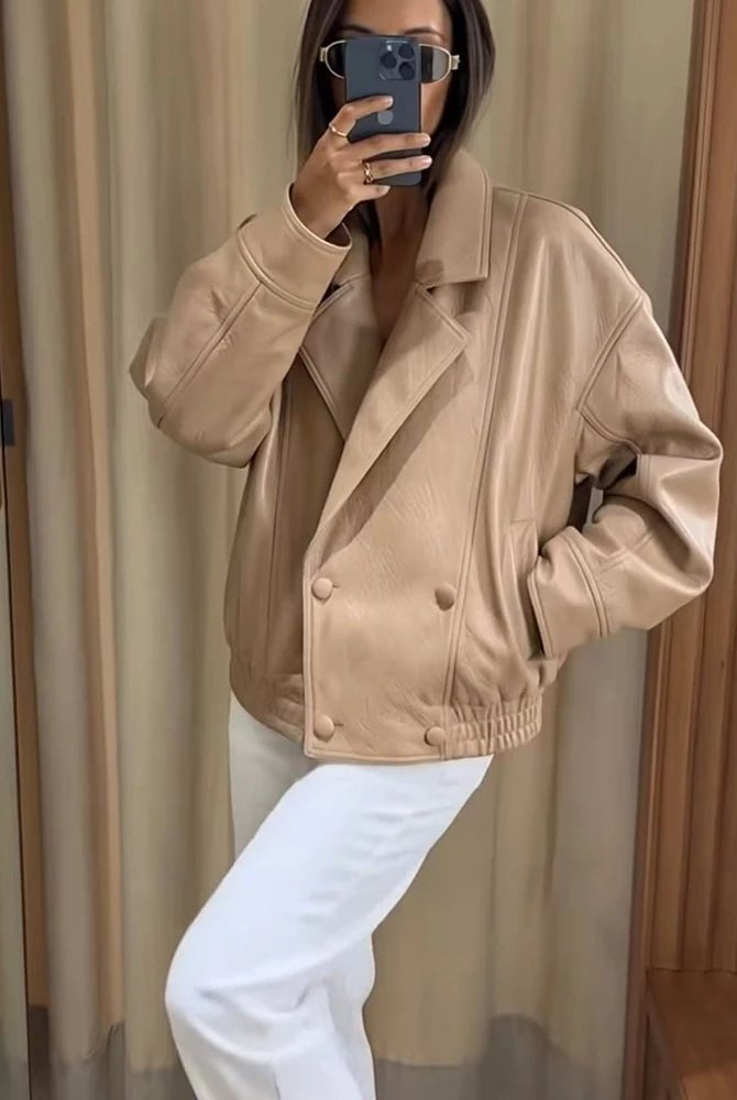 ZEYA - Isabel Double Breasted Faux Leather Coat