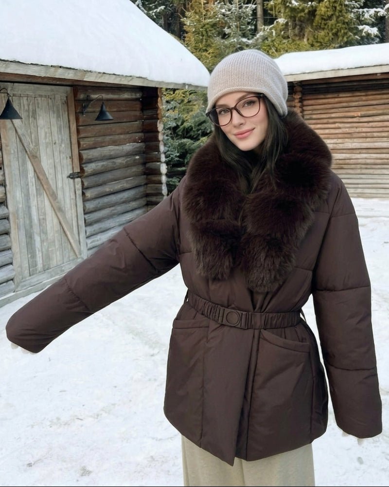 ZEYA - Katniss Belted Faux Fur Collar Quilted Parka