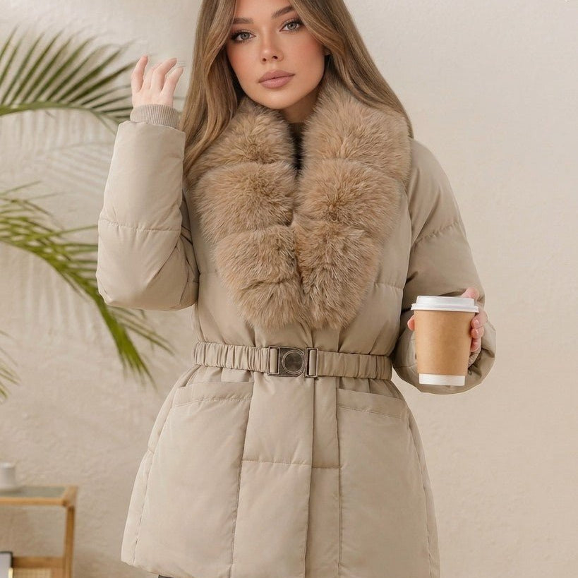 ZEYA - Katniss Belted Faux Fur Collar Quilted Parka