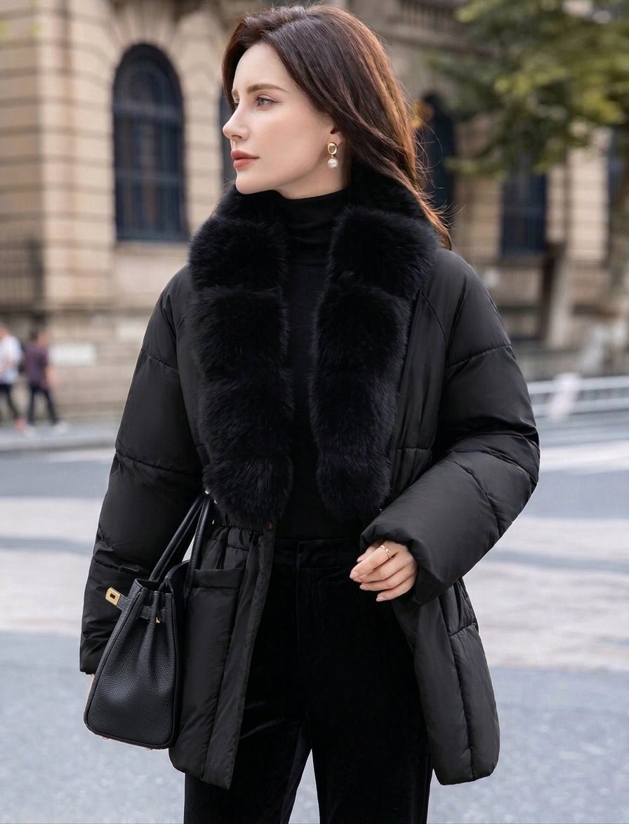 ZEYA - Katniss Belted Faux Fur Collar Quilted Parka