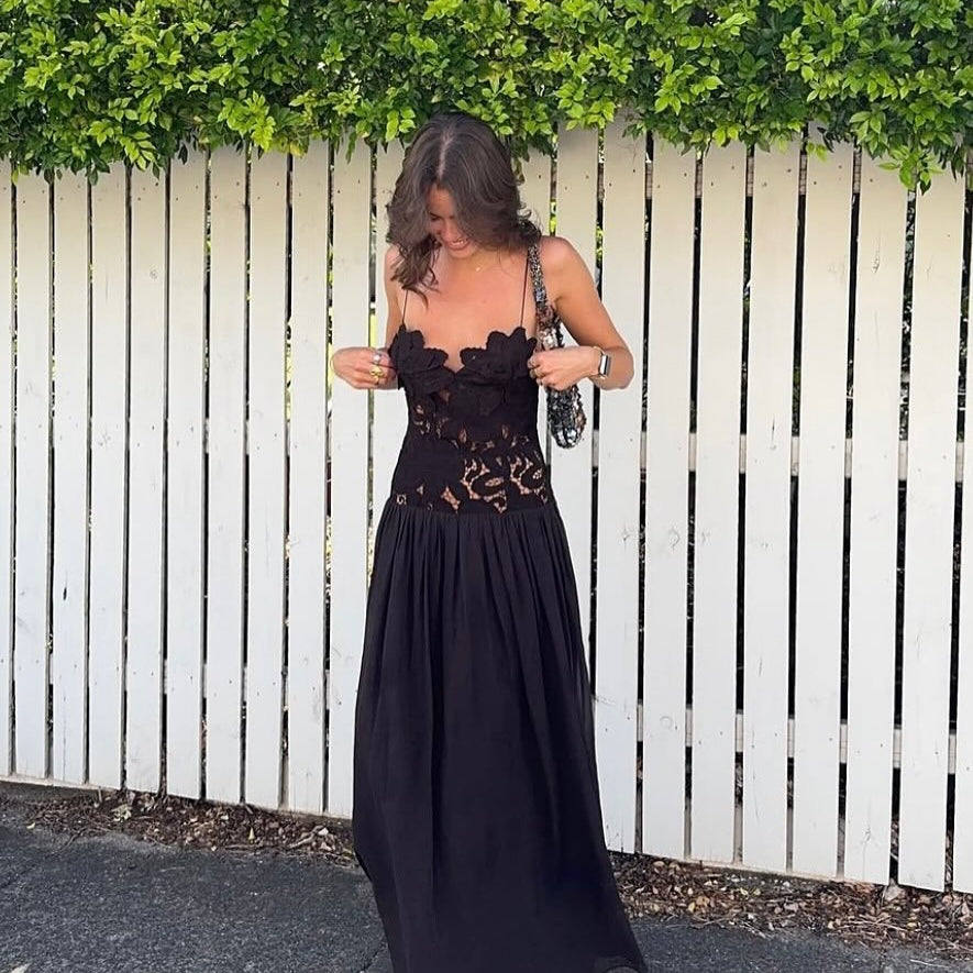 ZEYA - Kelli Lace Mesh Halter Evening Dress