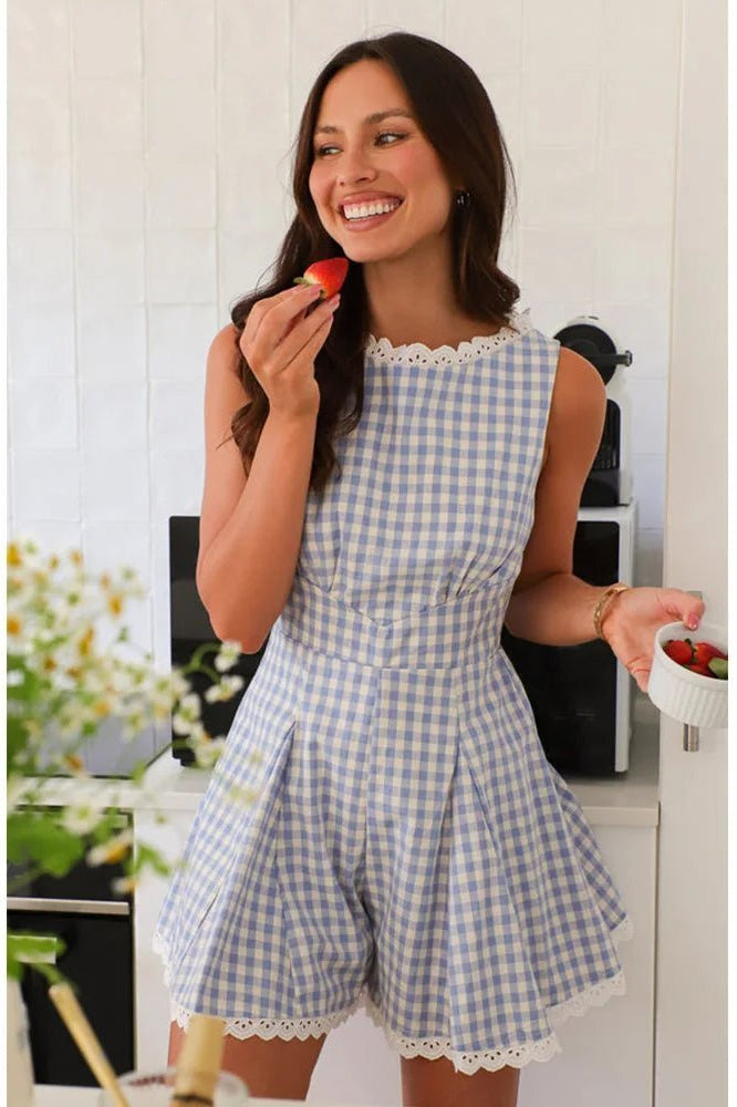 ZEYA - Loredana Plaid Sleeveless Wide Leg Romper