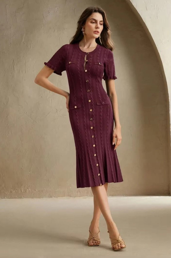 ZEYA - Margot Button-Front Knit Midi Dress