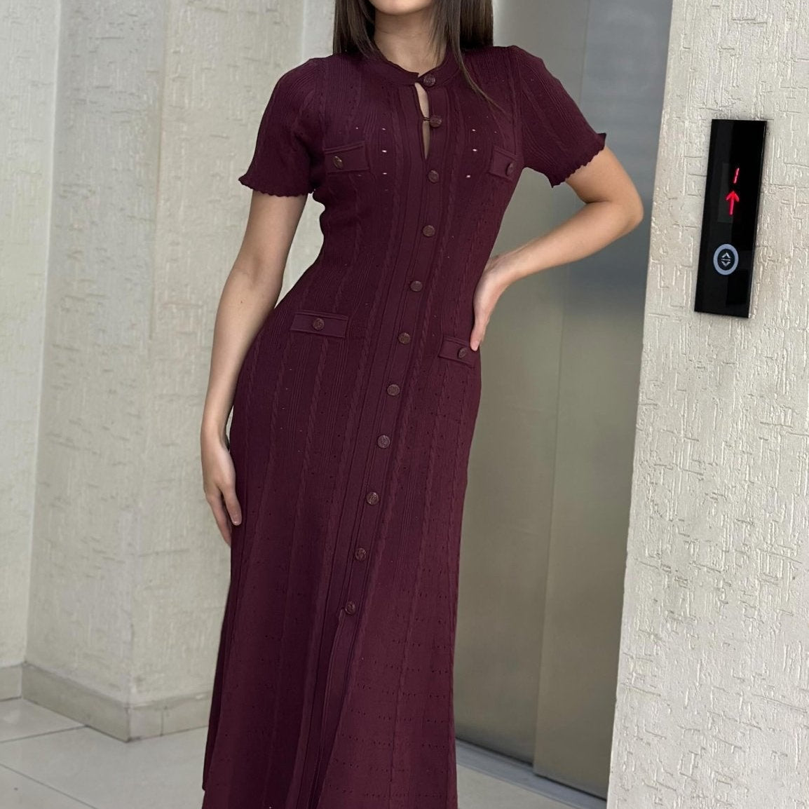 ZEYA - Margot Button-Front Knit Midi Dress