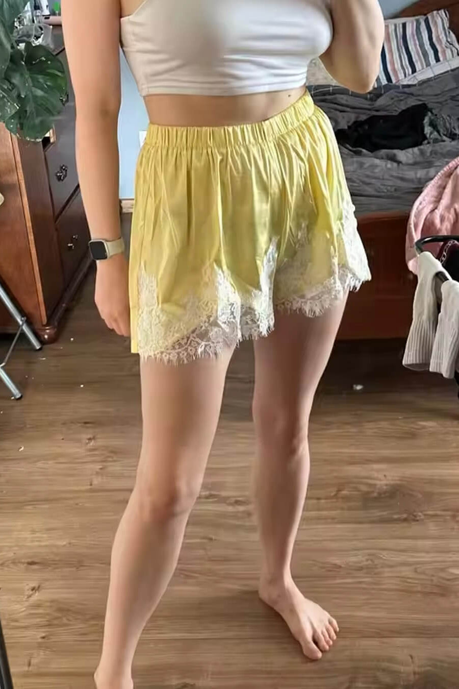 ZEYA - Maridot Lace Patchwork Satin Shorts