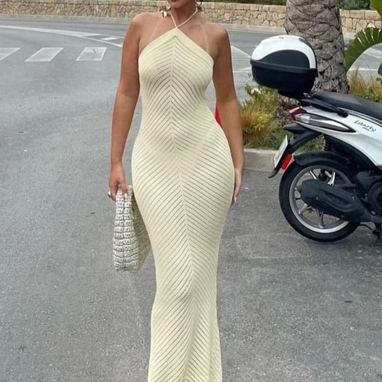 ZEYA - Mariel Striped Knit Halter Maxi Dress