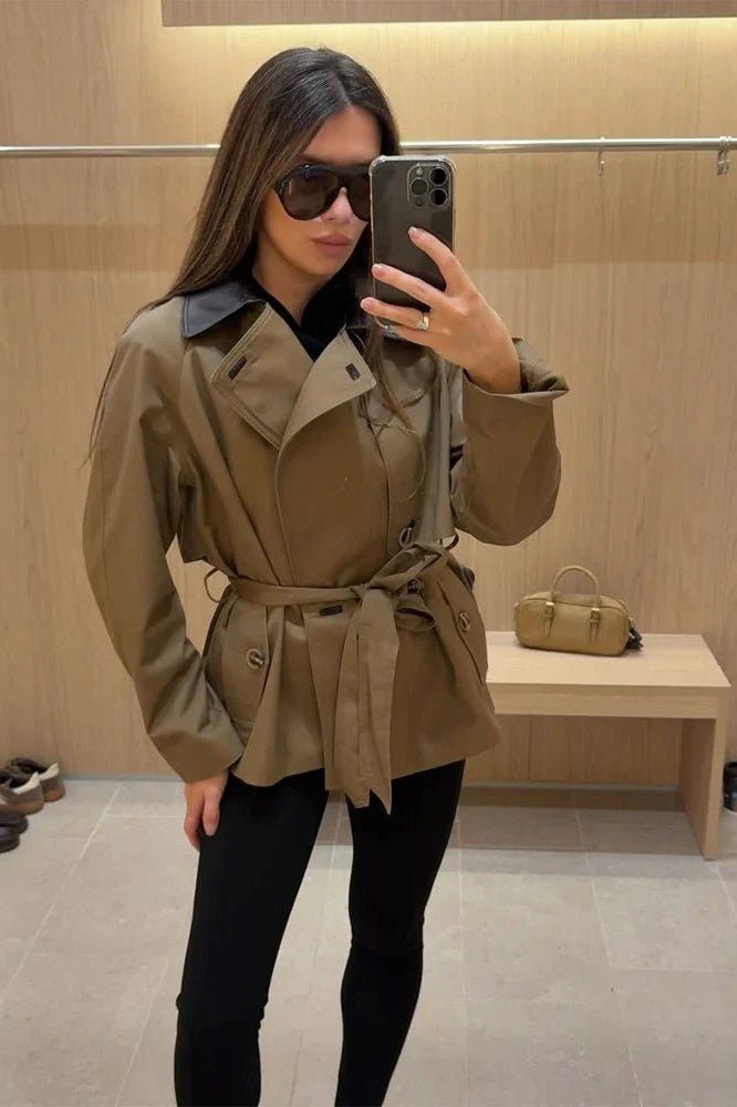 ZEYA - Mary Contrast Collar Belted Trench Coat