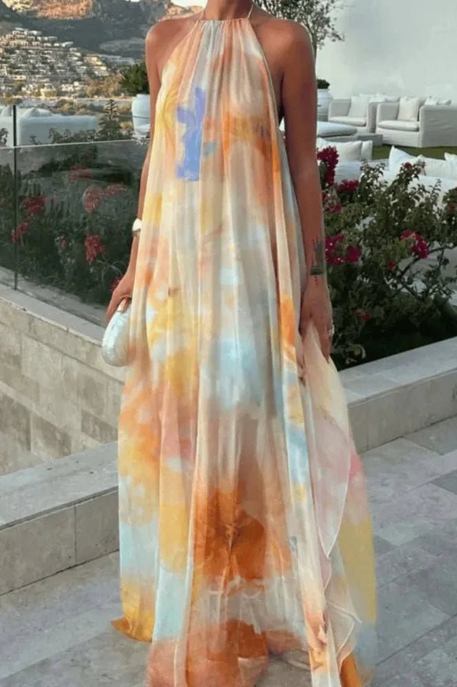 ZEYA - Megan Halter Neck Lace-Up Maxi Dress