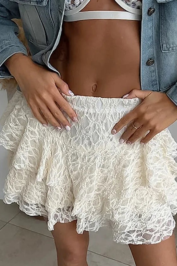 ZEYA - Mildred Tiered Lace Mini Skirt