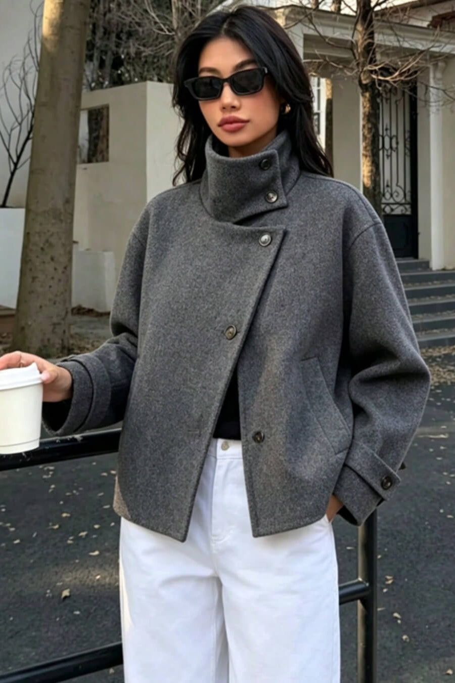 ZEYA - Monica Rose Buckle Stand Collar Coat