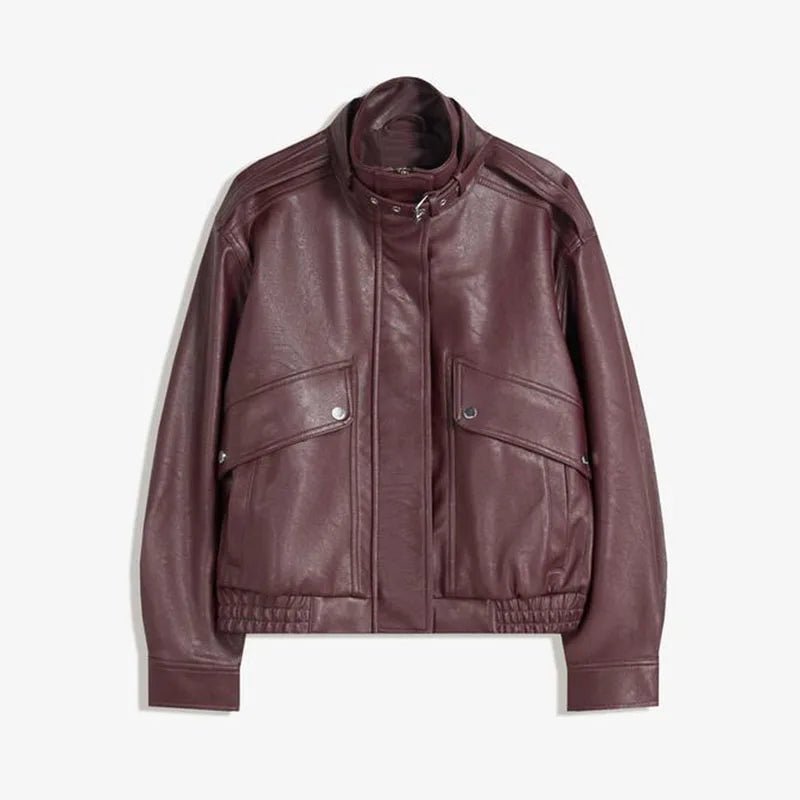 ZEYA - Ophelia Stand Collar Leather Jacket