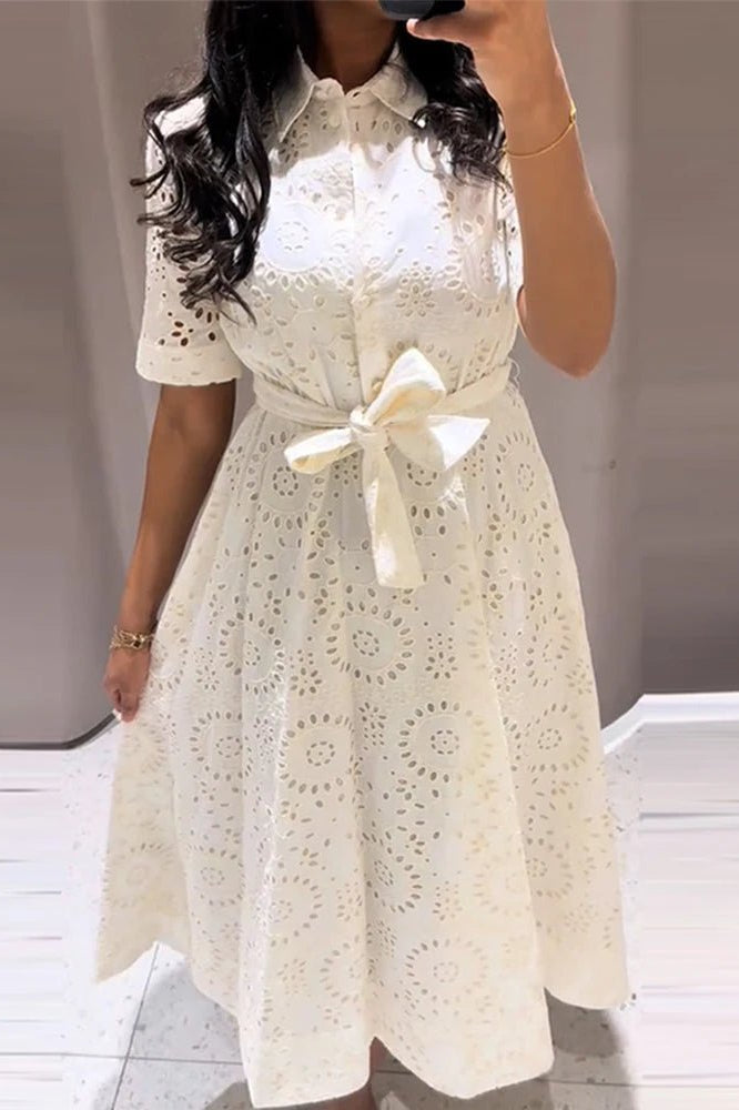 ZEYA - Rosie Embroidered Belted Midi Dress