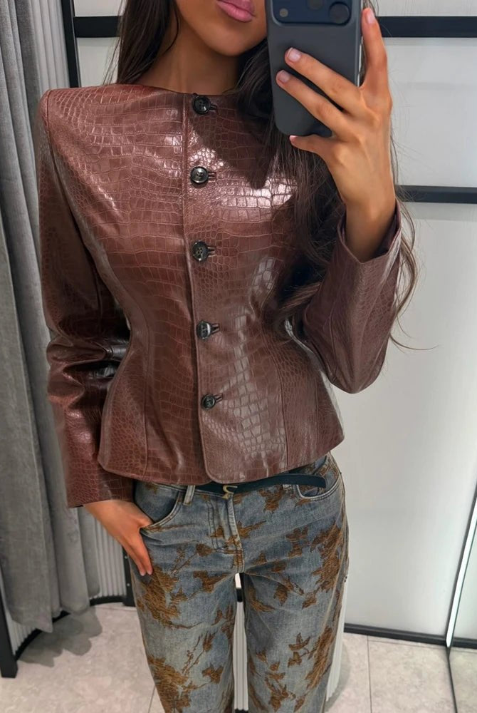 ZEYA - Ruth Croc Embossed Faux Leather Jacket