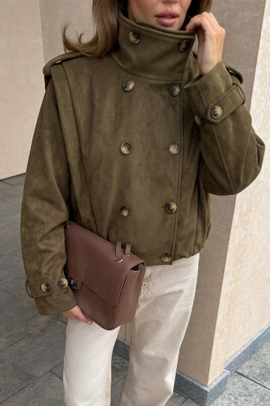 ZEYA - Sabrina Retro Faux Suede Cropped Trench