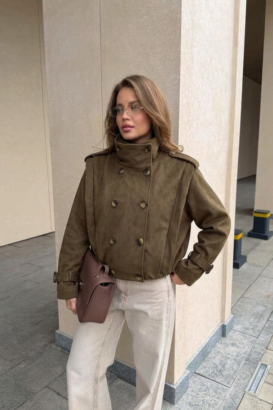 ZEYA - Sabrina Retro Faux Suede Cropped Trench