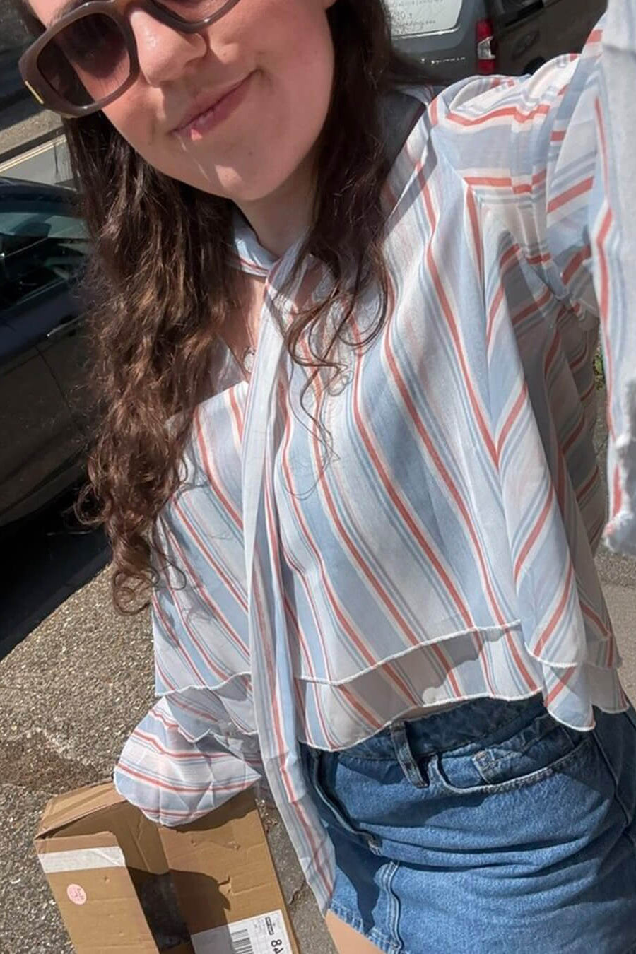 ZEYA - Sandra Stripe Ruffle Tie-Neck Blouse