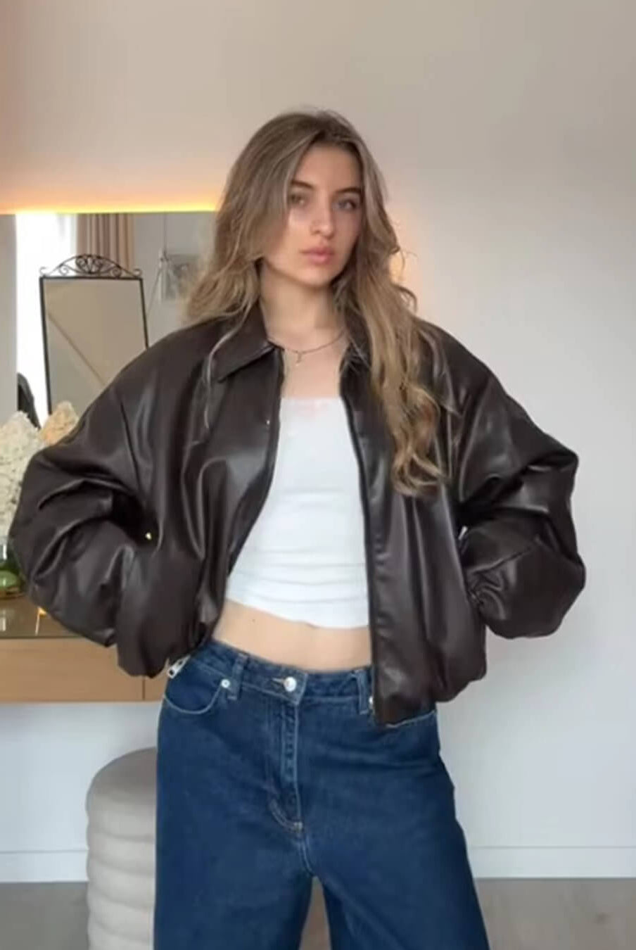 ZEYA - Sienna Faux Leather Bomber Jacket