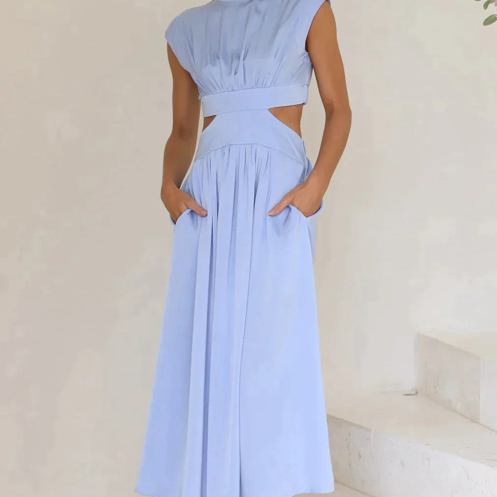 ZEYA - Syra High - Neck Midi Dress with Waist Cutouts