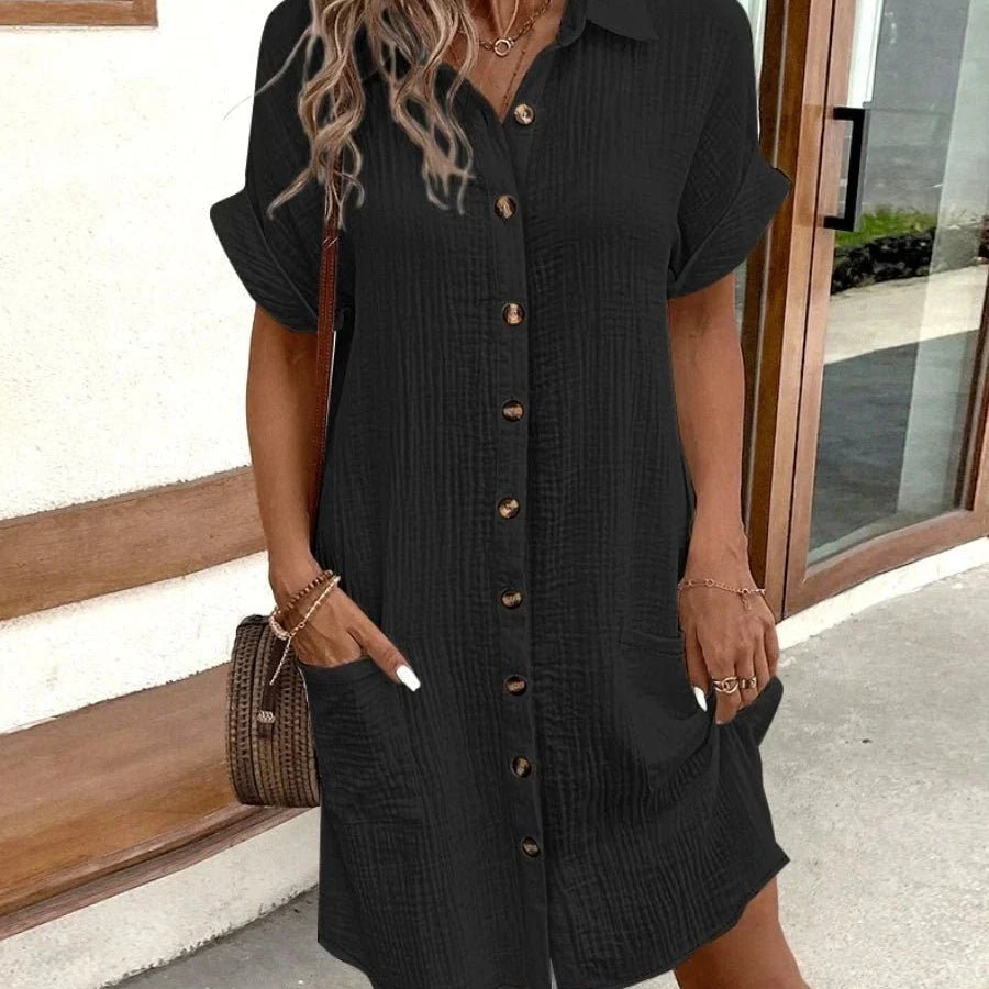 ZEYA - Themis Cotton Linen V-Neck Mini Dress