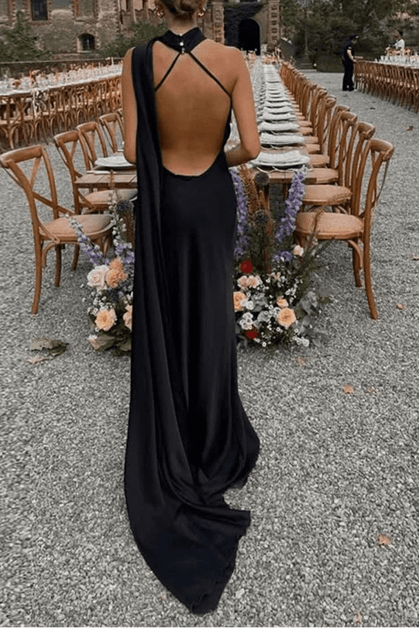 ZEYA - Vivienne Satin Ribbon Backless Evening Gown