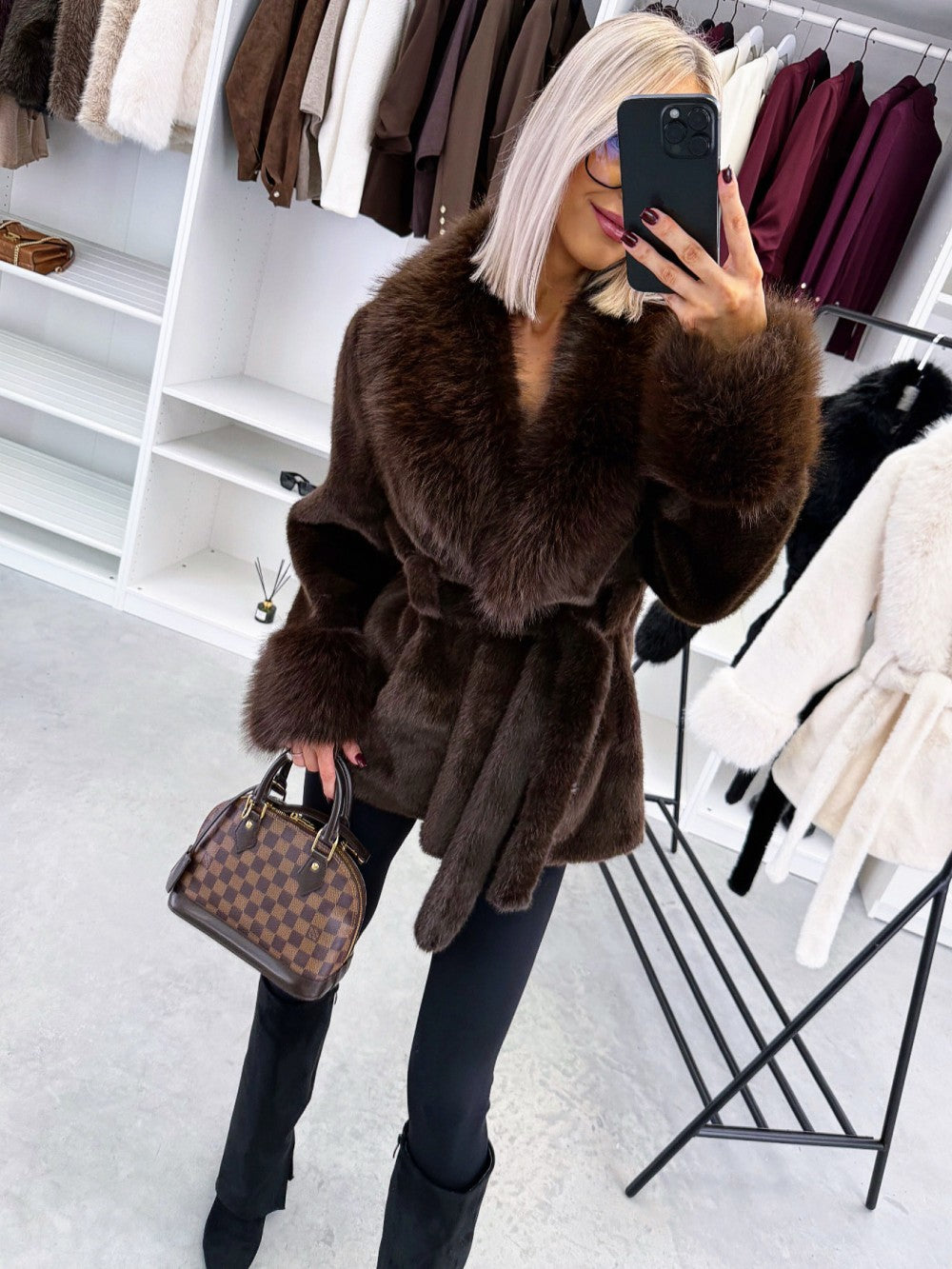 Eva Belted Faux Fur Coat