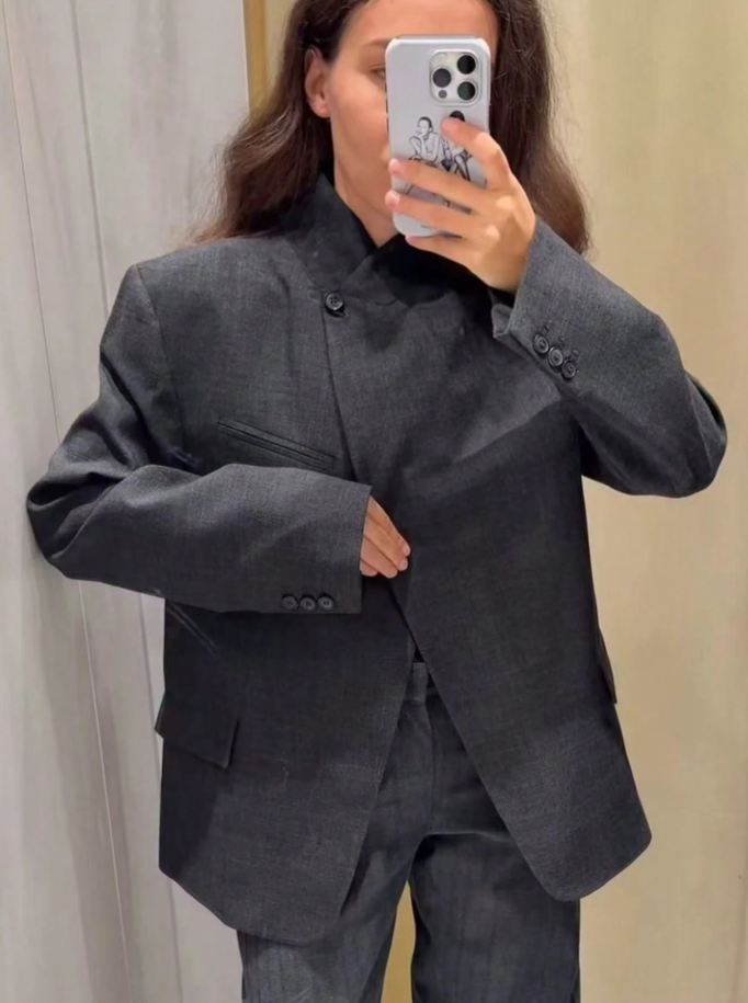 Melanie Plaid Stand Collar Blazer
