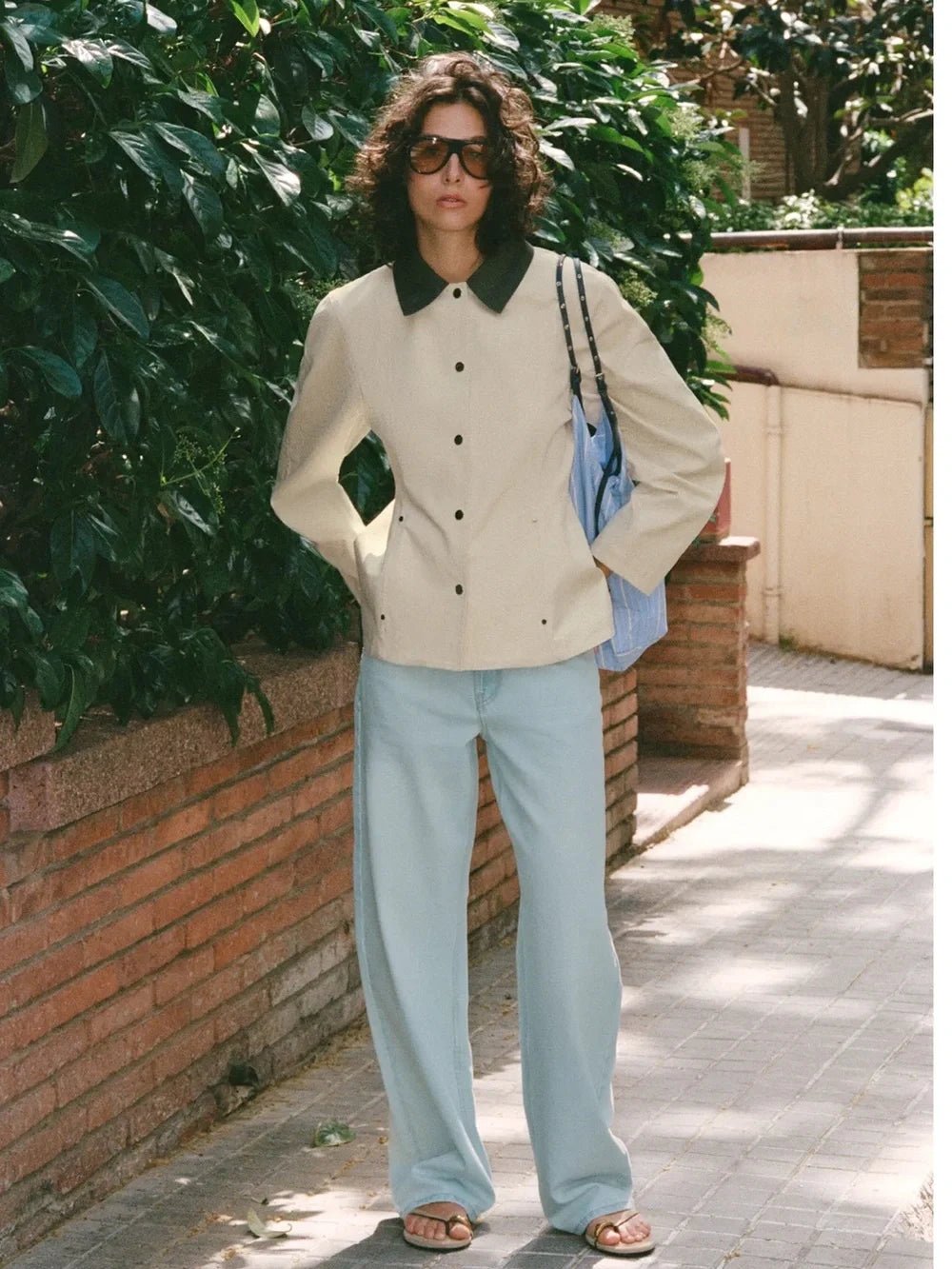 Ruth Contrast Collar Peplum Jacket