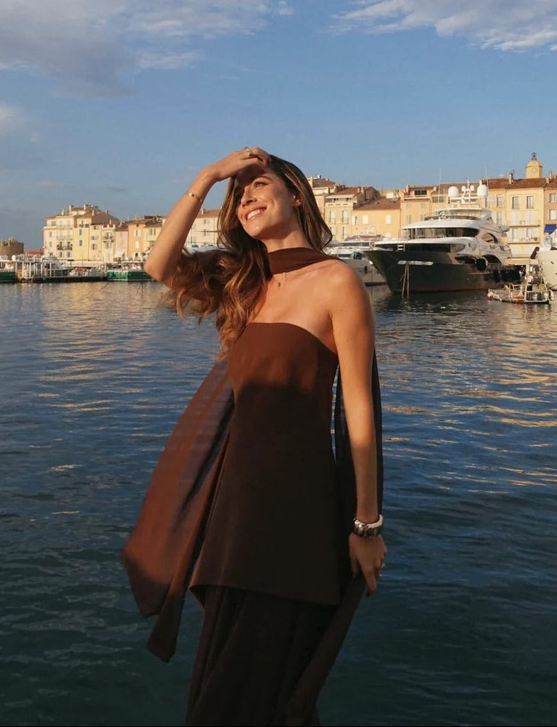 Sophia Asymmetric Sheer Maxi Dress