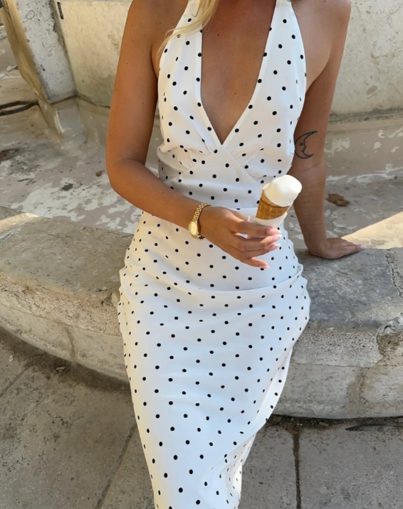 Elizabeth Polka Dot Halter Midi Dress