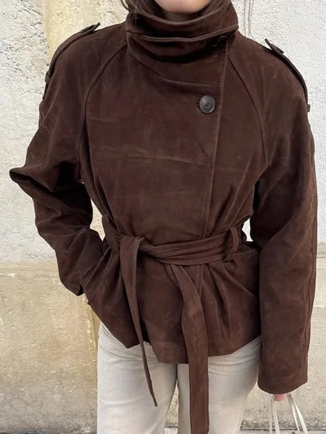 Josie Funnel Faux Suede Trench Coat