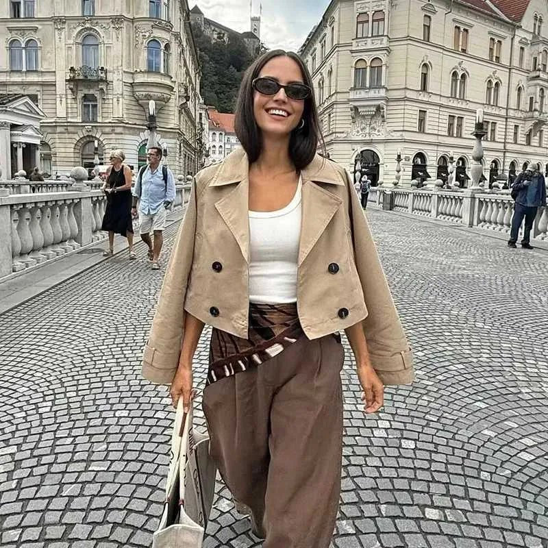 Carla Cropped Double Breasted Trench Coat