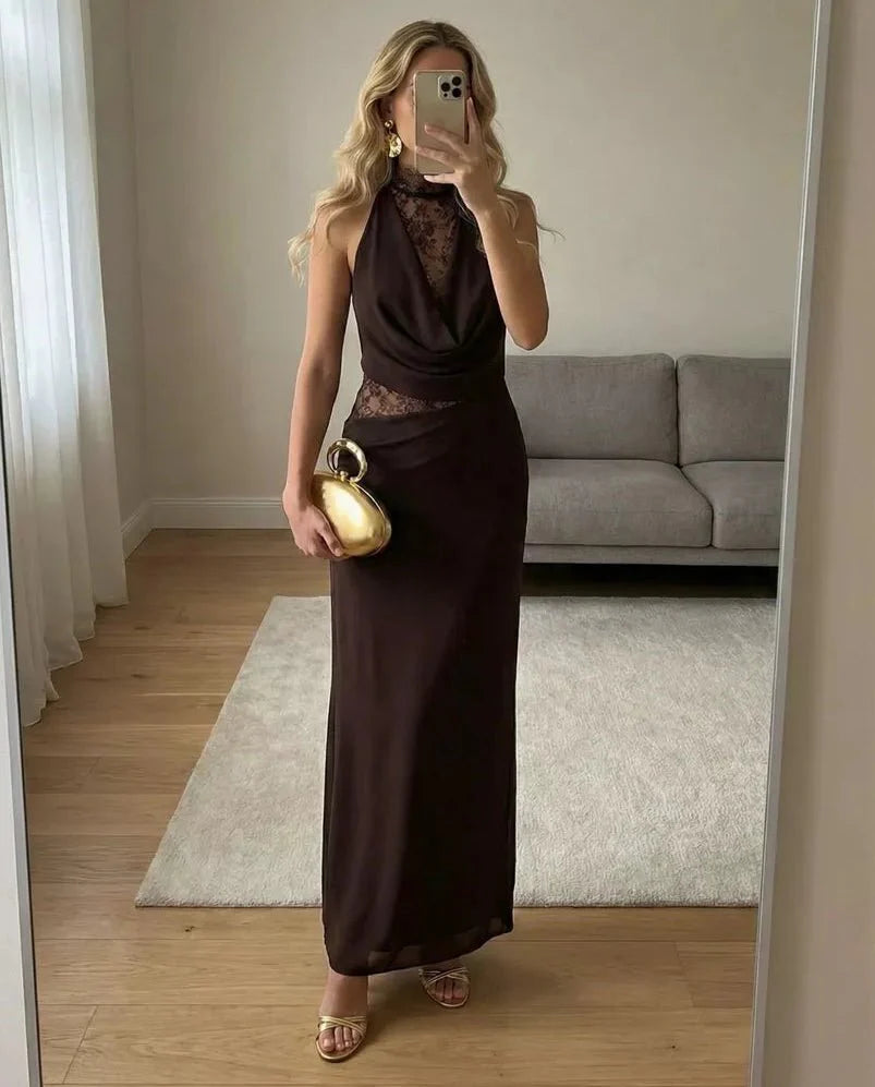 Sienna Halter Lace Maxi Dress