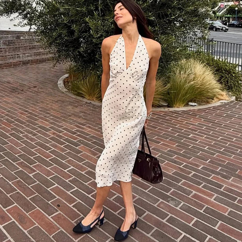 Zoe Polka Dot Halter Midi Dress