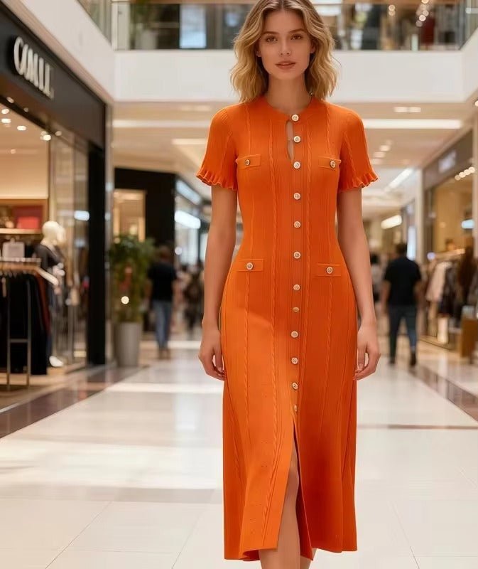 Margot Button-Front Knit Midi Dress