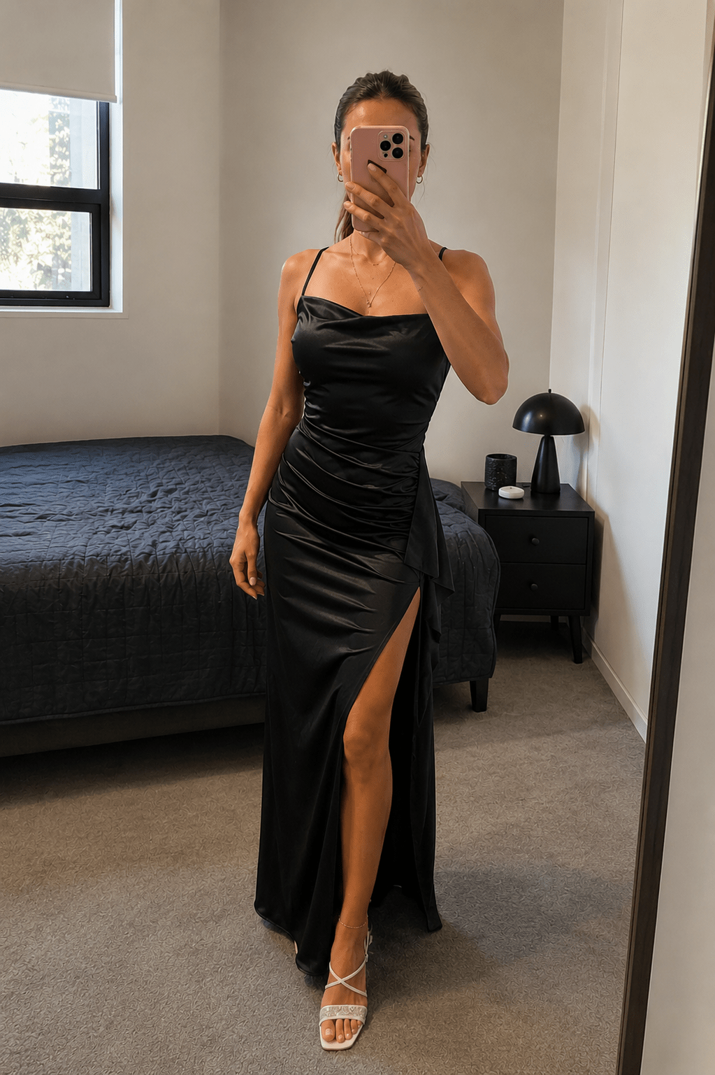 Monica Satin Open-Back Maxi Dress