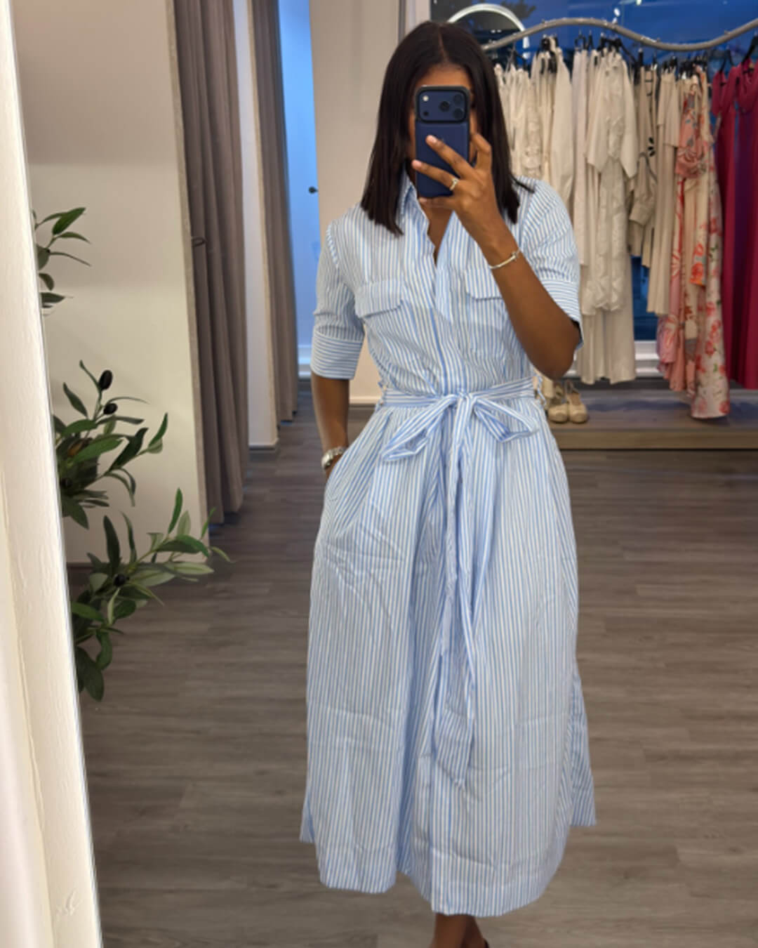Winona Striped Lace-Up Collar Maxi Dress