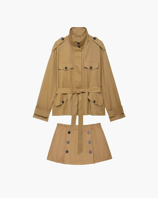 Emily High Collar Belted Jacket & Skort Set